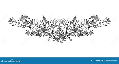 Set of Floral Ribbon Banner. Hand Drawn Vector Vintage Floral Banners. Sketch Ink Illustration ...