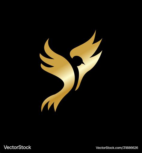 Golden bird in flight creative symbol concept logo