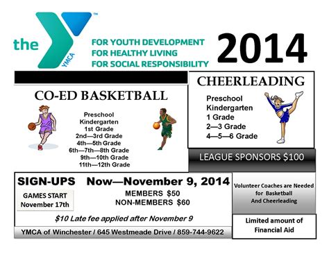 Basketball & Cheerleading Sign-ups Cheerleading Signs, Ymca, Preschool Kindergarten, Social ...