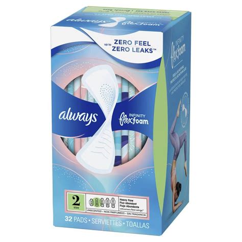 Always Infinity FlexFoam Pads without Wings - Super Absorbency - Unscented - Size 2 - 32ct ...