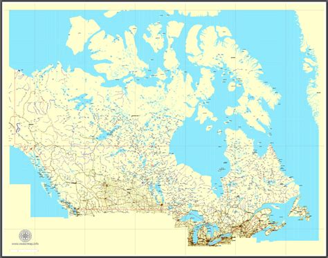 Quebec, Canada, Free Printable Map in Adobe Illustrator and PDF. Level 12 (5000 meter scale) map ...