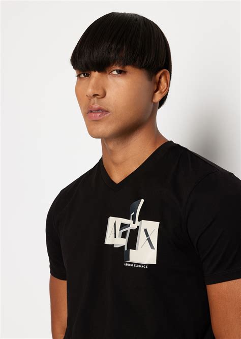 Slim fit jersey cotton abstract logo design v-neck t-shirt | ARMANI EXCHANGE Man