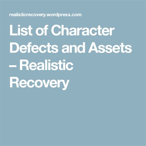 List of Character Defects and Assets