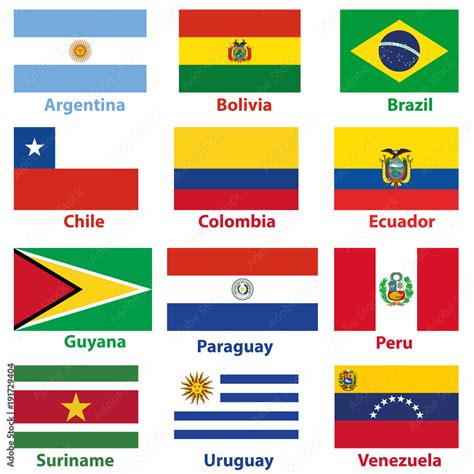 Flags of independent countries of South America in alphabetical order ...