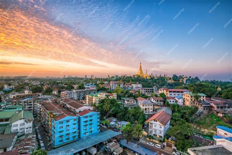 Premium Photo | Yangon skyline at twilight with Shwedagon Pagoda in Myanmar