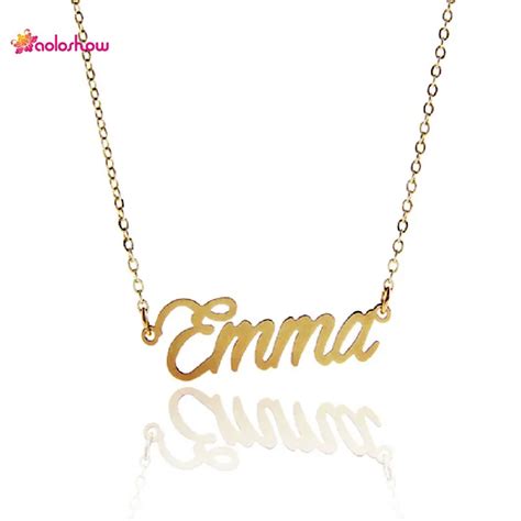 Aliexpress.com : Buy AOLOSHOW Women Letter Name " Emma " Gold color Name Necklace Stainless ...