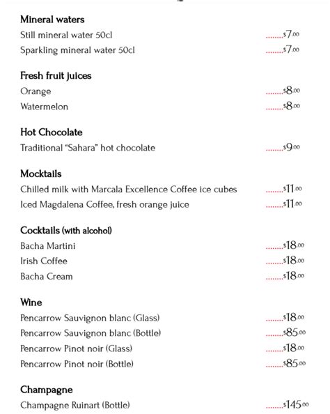 Bacha Coffee Singapore Menu Prices 2023