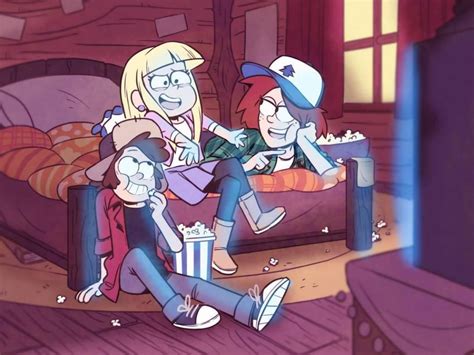 Dipper, Pacifica and Wendy on movie night. sorry I don't know source or artist if anyone knows ...