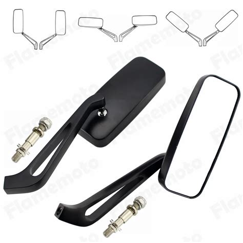 Black Rectangle Rearview Mirrors For Harley Dyna Sportster Touring Iron 883 1200 FXD FLHT FLHR ...