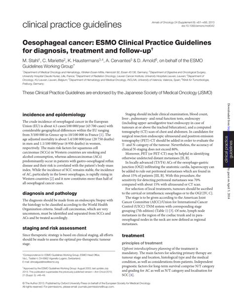 (PDF) Oesophageal cancer: ESMO Clinical Practice Guidelines for diagnosis, treatment and follow-up