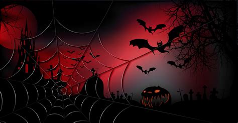 Halloween party banner, spooky dark red background, silhouettes of ...