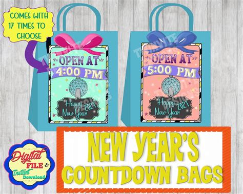 New Years Eve Countdown Bags, Hourly Countdown to 2023 Activity for Kids, Ball Drop Fun, Virtual ...