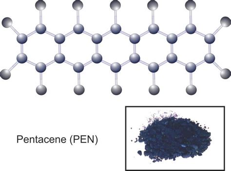 Chemical structure of pentacene C22H14 molecule and its production in ...