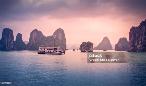 Aerial View Of Sunset And Dawn Near Rock Island Halong Bay Vietnam Southeast Asia Unesco World ...