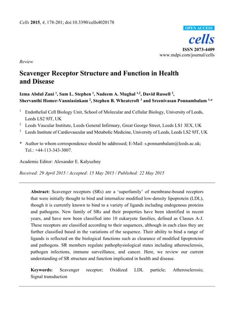 (PDF) Scavenger Receptor Structure and Function in Health and Disease