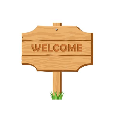 Premium Vector | Welcome wooden signboard cartoon vector illustration Wooden signpost with ...