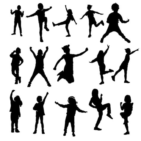 Premium Vector | Happy kids silhouette vector set illustration