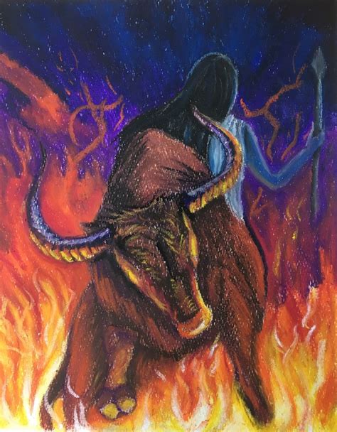 Zodiac Taurus themed painting/ drawing/ art with oil pastel - raging bull and fire+ youtube ...