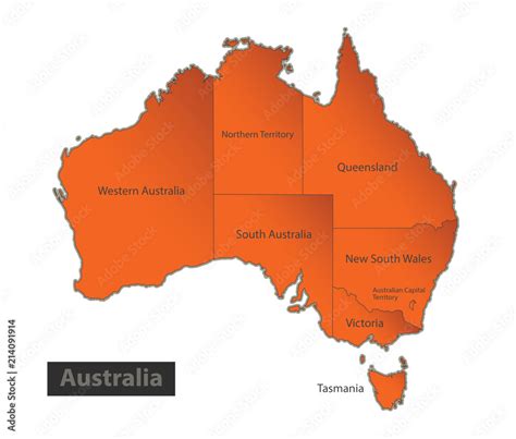 Australia map Orange separate region individual names vector Stock ...