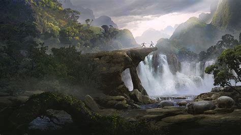 Download Hippo Nature Waterfall Fantasy Landscape HD Wallpaper by Guillem H. Pongiluppi