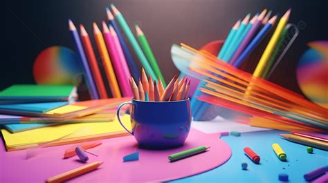 Back To School Abstract Background With 3d Rendered Stationery Supplies, School Stationary ...