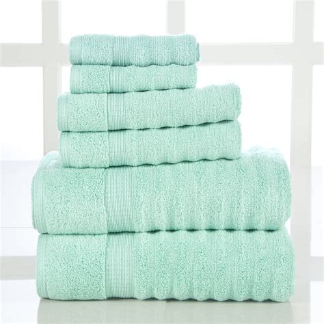 Addy Home Soft Quick Dry 6 PC Ribbed Bath Towel Set, Aqua (2 Bath, 2 ...