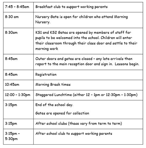 Timings for School Day | - William Reynolds