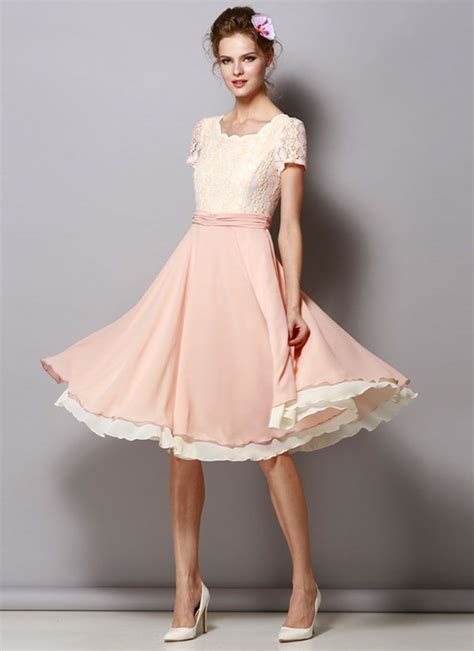 Dusty Rose Pink Lace Chiffon Midi Dress with Ruched Waist Yoke RM429 ...