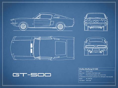 Shelby Mustang Gt500 Blueprint Photograph by Mark Rogan