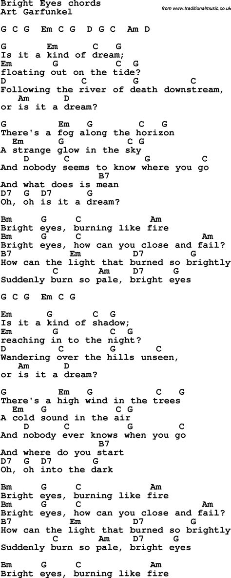 Song lyrics with guitar chords for Bright Eyes