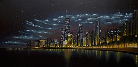 Chicago Skyline at Night Painting by Nick Buchanan - Pixels