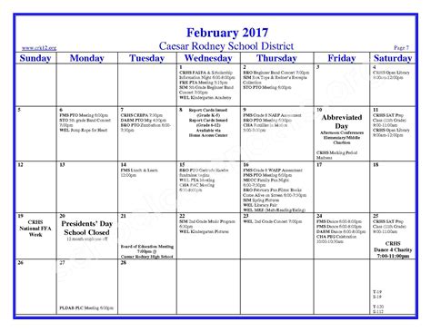 2016 - 2017 School Calendar | Caesar Rodney School District – Wyoming, DE