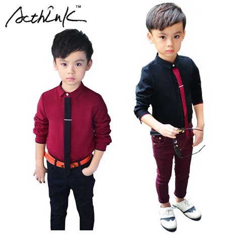 ActhInK Boys Formal Solid Cotton Dress Shirt with Necktie Brand Boys England Style Wedding ...