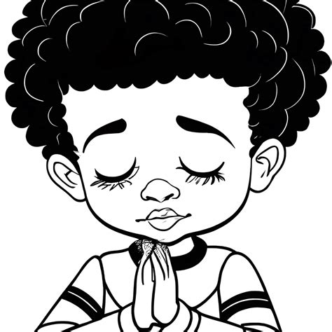 Praying Black Child Coloring Page · Creative Fabrica