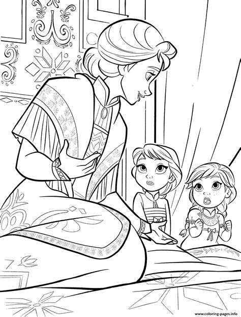 Little Anna And Elsa With Mother Coloring page Printable