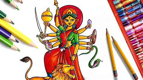 How To Draw Durga Maa Easy Durga Drawing Durga Puja Drawing For Kids ...