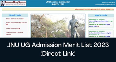 JNU UG Admission Merit List 2023 - Direct Link CutOff List @jnuee.jnu.ac.in