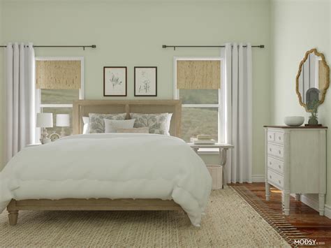 Sage Colored Bedroom In Coastal Style - Bedroom Design Ideas & Photos