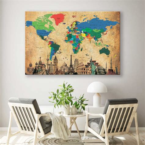 Large Wall Map Canvas Print Vintage World Map Wall Decor Poster - Etsy