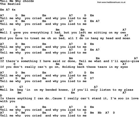 Song lyrics with guitar chords for Tell Me Why - The Beatles