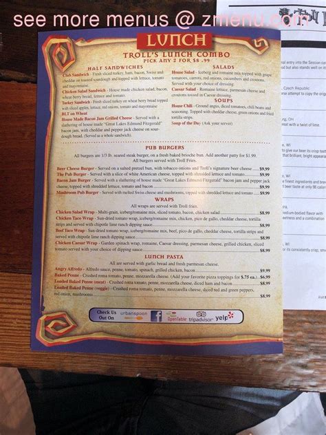 Menu at Troll Pub at the Wheelhouse, Dayton