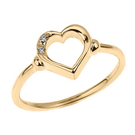 Dainty Yellow Gold Open Heart Diamond Ring