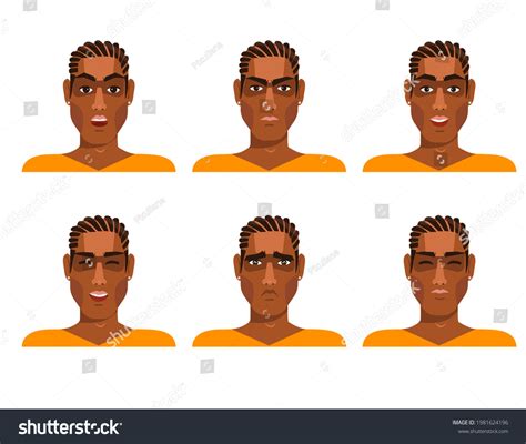 Set Emotions Young Black African American Stock Vector (Royalty Free ...