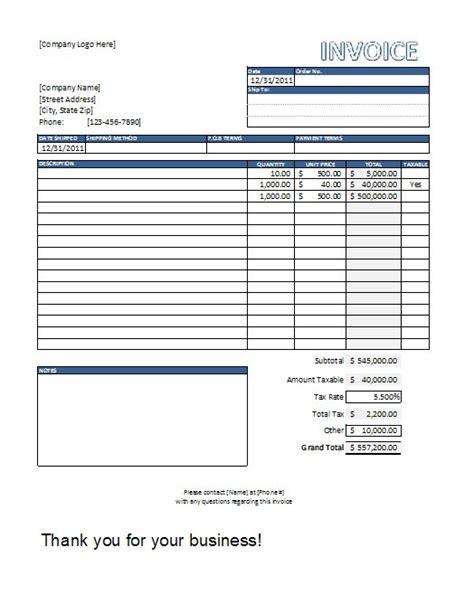 Excel Sales Invoice Template - Free Download