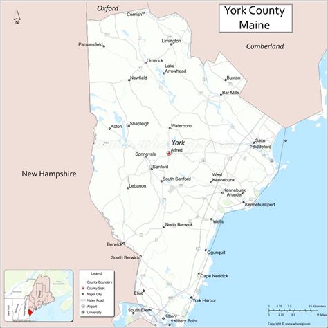 Map of York County, Maine showing cities, highways & important places. Check Where is York ...