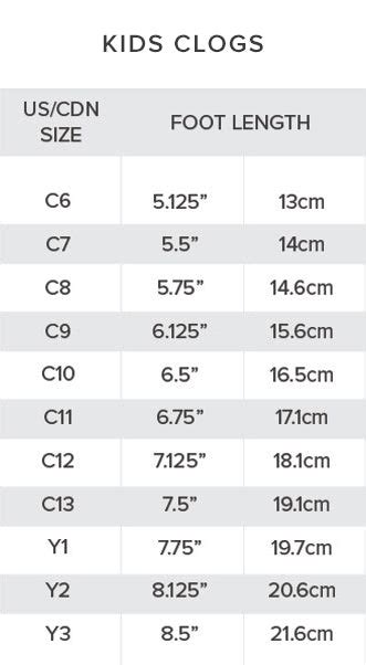 Size Chart_Kids Clogs Manitobah USA