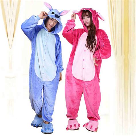 Aliexpress.com : Buy Couple Lovers Anime Animal Blue Pink Stitch Pajamas Adult Unisex Women Men ...