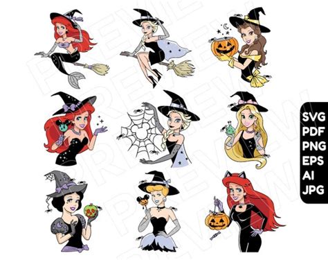 Princess Halloween SVG Disneyprincess Png Clipart BUNDLE Set 9 - Etsy