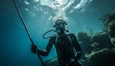 Premium AI Image | Spearfishing underwater