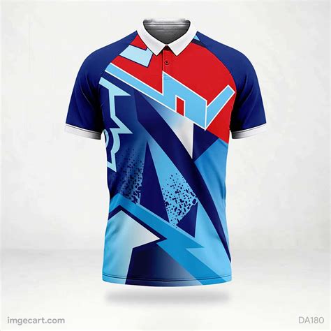 Cricket Jersey Design Blue and Red Pattern - imgecart